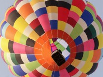 Hot air balloon in flight.