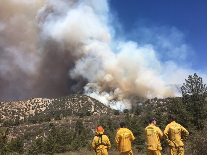 The Blue Cut Fire was heading towards the community of Wrightwood Tuesday afternoon.