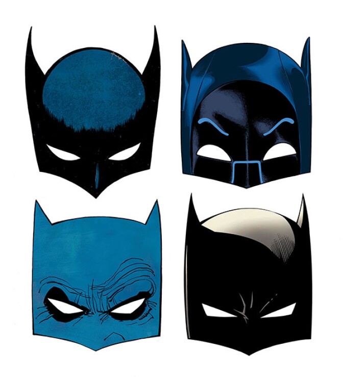 Batman masks from different eras.