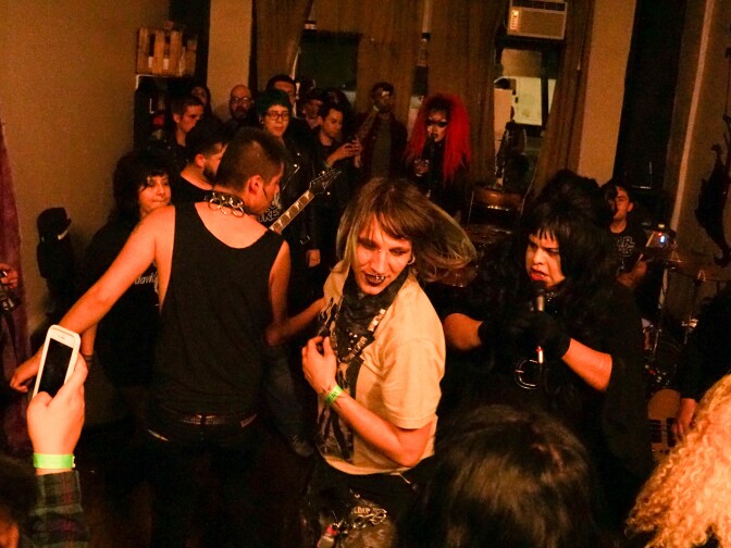 East LA punks dance to  South Gate band Trap Girl  at La Conxa, 2017. 