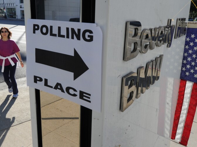 A polling place inside a luxury car dealer in Beverly Hills during the 2010 midterm elections. This year, California voters can skip the paperwork on their way to the ballot box and register completely online.