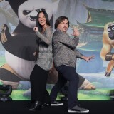 Actor Jack Black (R) and director Jennifer Yuh (L) attend the press conference for 'Kung Fu Panda 3' on January 20, 2016 in Seoul, South Korea. 