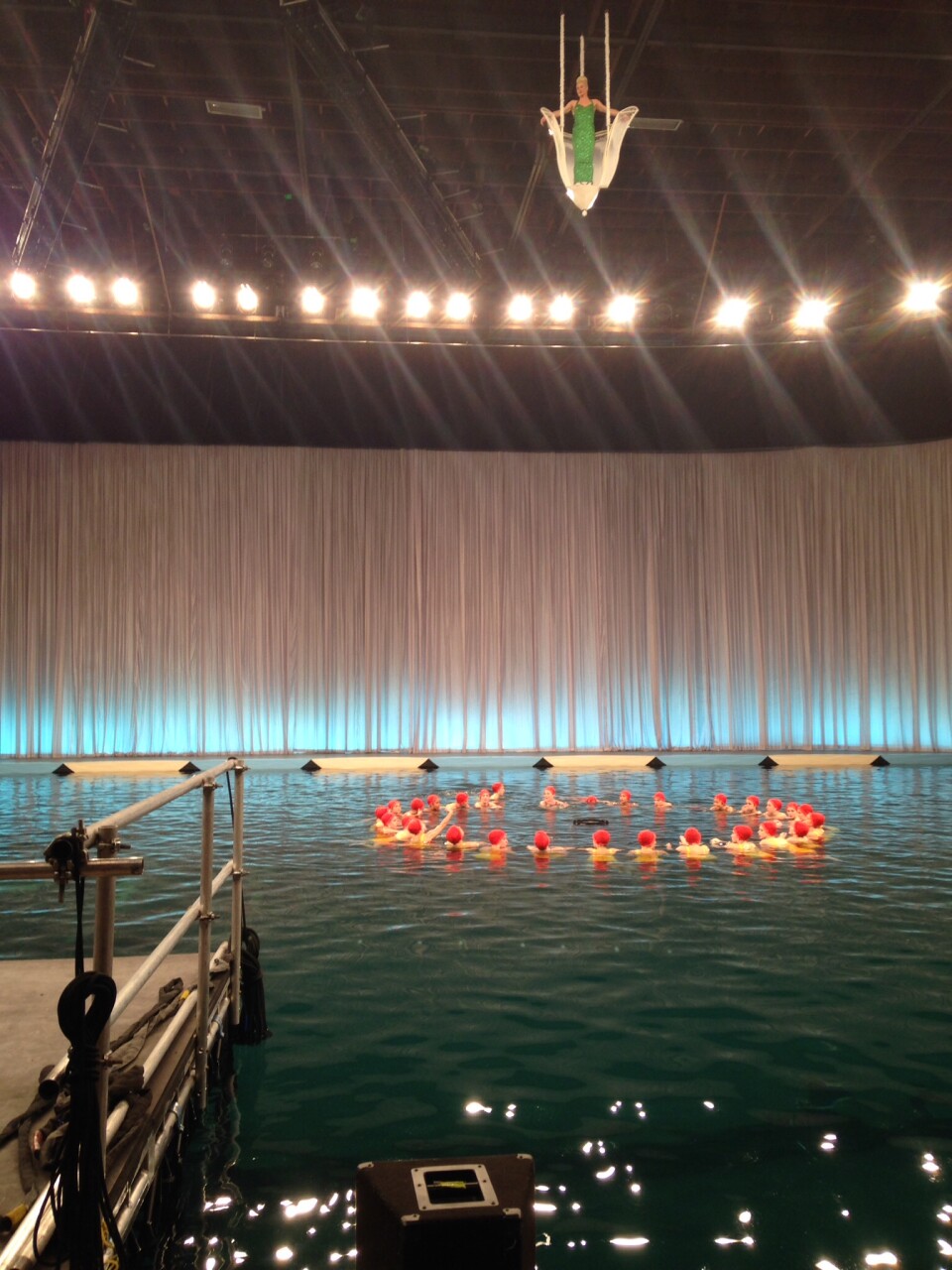 On set of the "Hail, Caesar!" water ballet sequence with the L.A. aquatic dance troupe Aqualillies