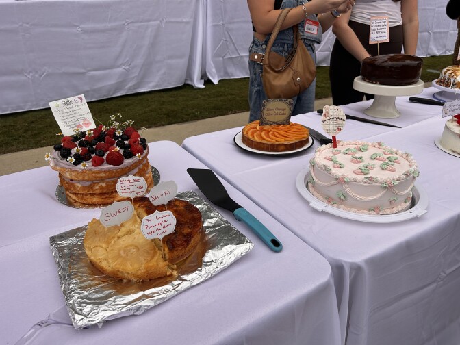 Four cakes on a table
