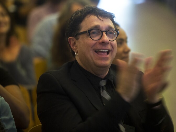 Dr. Steven McCarthy, K-12 arts coordinator for LAUSD, takes part in State of the Arts: A Vision for All LAUSD Students on Wednesday, March 18, 2015 at Berendo Middle School. The district released findings from their Arts Equity Index on Wednesday, labeling levels of arts access at every school in the district.