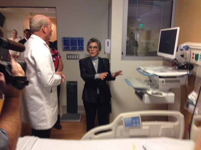 Sen. Barbara Boxer speaks with Dr. James Cappon, chief quality officer of Children's Hospital of Orange County, about measures the hospital takes to prevent deadly medical mistakes. Boxer toured the hospital Nov. 7, 2014