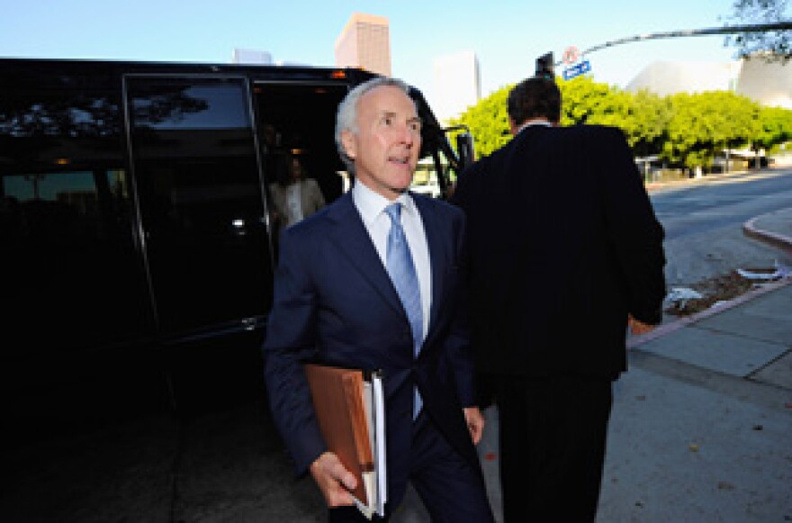 Frank McCourt, owner of the Los Angeles Dodgers, arrives at Los Angeles County Superior Court for day two of a non-jury divorce trial on August 31, 2010 in Los Angeles, California.