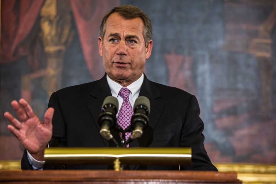 House Speaker John Boehner (R-OH) makes remarks on Capitol Hill on November 7, 2012 in Washington, DC. Boehner discussed the looming fiscal cliff and called on President Obama to work with House Republicans.