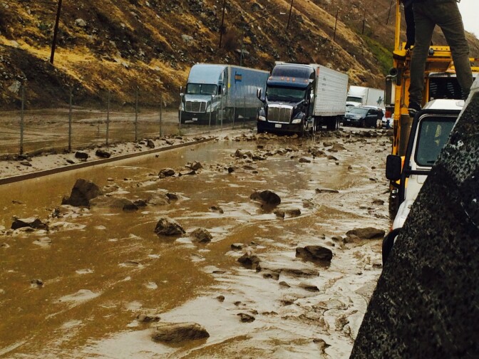 Mudslide in Cajon Pass, shot by a member of the band Timeshares stuck on I-5 on Thursday, Oct. 15, 2015.