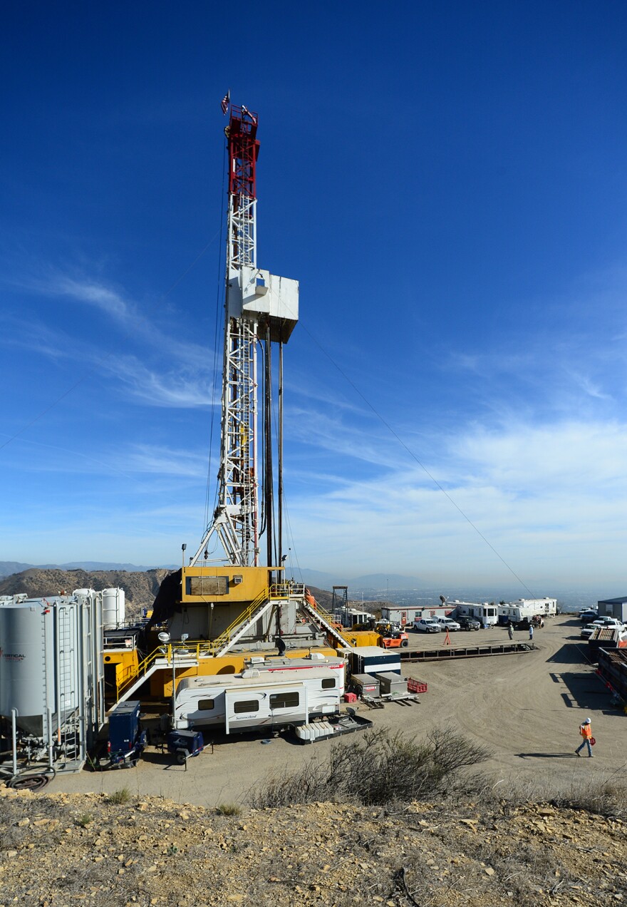 Crews from SoCalGas and outside experts work on a relief well at the Aliso Canyon facility above Porter Ranch on Dec. 9, 2015. Once the relief well is connected to the leaking well, SoCalGas will pump fluids and cement into the bottom of the leaking well to stop the flow of gas and permanently seal the well.
