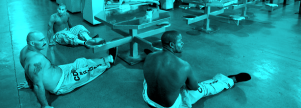 A gymnasium dormitory at the California State Prison in Lancaster.