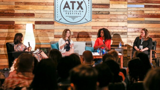 A sex scene panel discussion with, from left:  Joy Blake, Alicia Rodis, Nicki Michaeux and Tanya Saracho