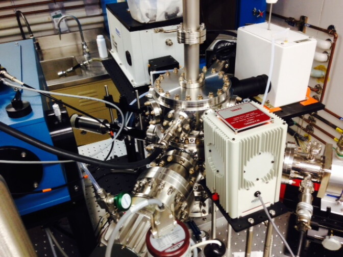 This is NASA's "Europa in a can." The metal cylinder in the center contains a small sheet of ice that is kept in conditions similar to those on the icy moon Europa. NASA experiments on this ice to learn more about how the ice on Europa may behave.