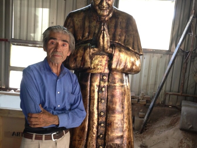 Joaquin Serrano, 68, from San Salvador, El Salvador is the artist behind the 6.5-foot statue of Monsignor Romero.