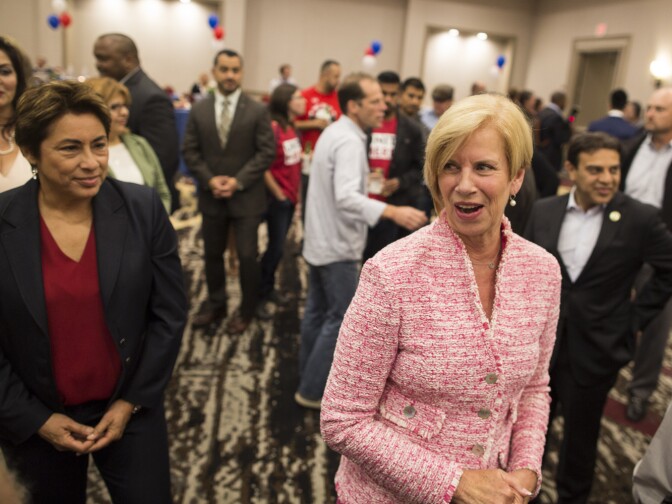 Los Angeles County Supervisor District 4 candidate Janice Hahn greets supporters for the first time during her election party at the DoubleTree by Hilton Hotel in Norwalk on Tuesday night, June 7, 2016 during the California primary.