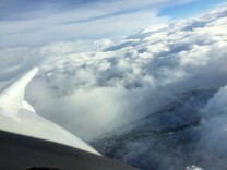 View from the cockpit of the University of Wyoming research aircraft over the Payette River Basin during the cloud seeding experiment.