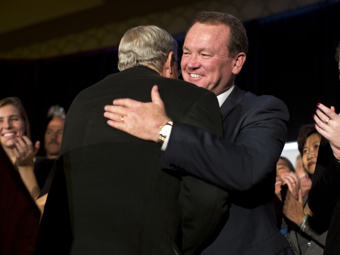 Los Angeles County Sheriff candidate Jim McDonnell prepares to speak to supporters during his election party on Tuesday night, Nov. 4, 2014 at the JW Marriott at LA Live.