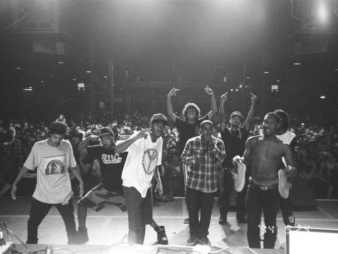 Tyler (center, white shirt) with the some members of Odd Future.