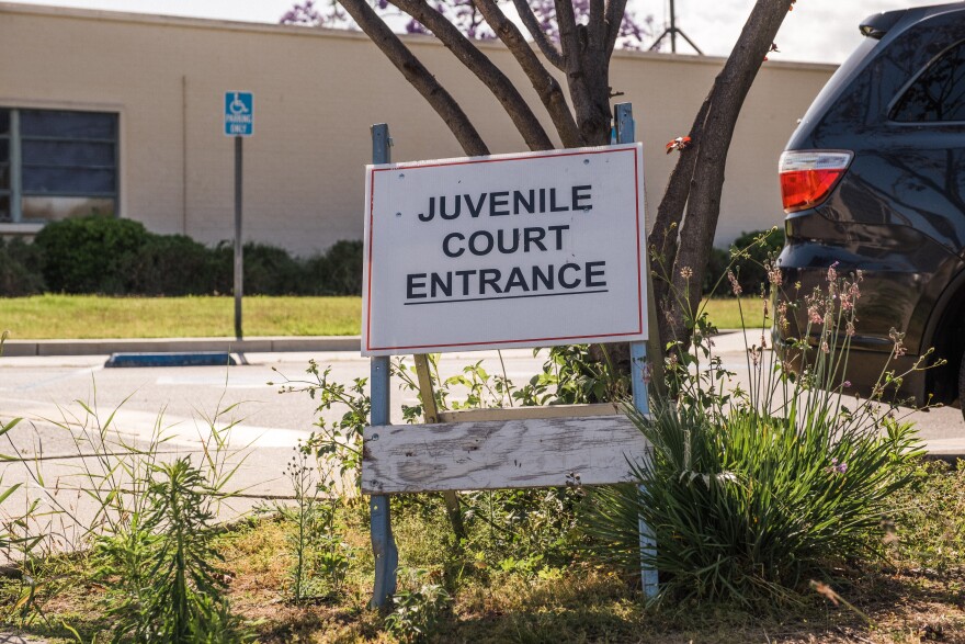 Entrance sign for Juvenile Court near downtown Los Angeles.