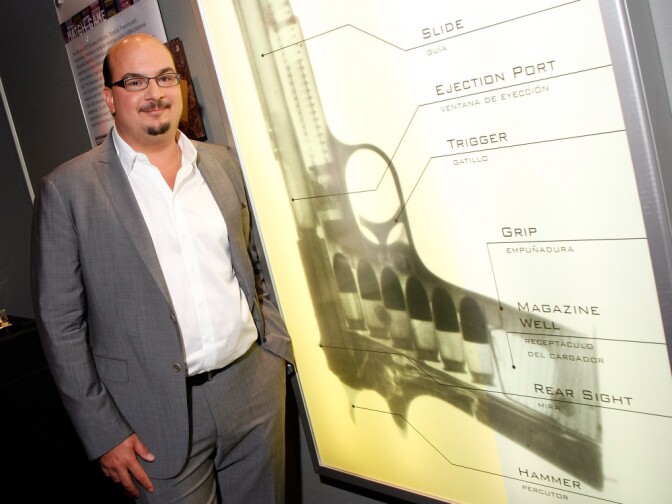 Anthony Zuiker, creator and executive producer of the <em>CSI</em> television shows, appears at a <em>CSI</em> exhibit in Las Vegas.