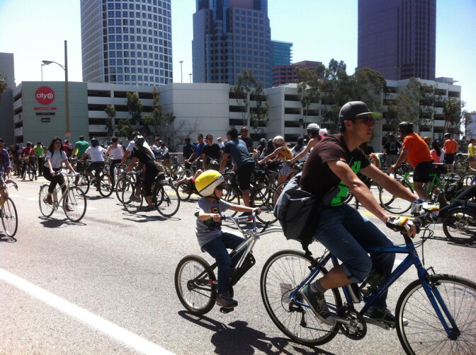 Cyclists took to the streets for CicLAvia on Sunday, April 21, 2012.