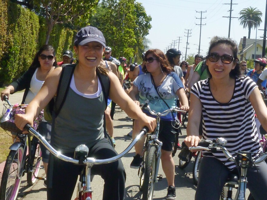 Bicycle riders participate in CicLAvia in Venice, California in 2013.