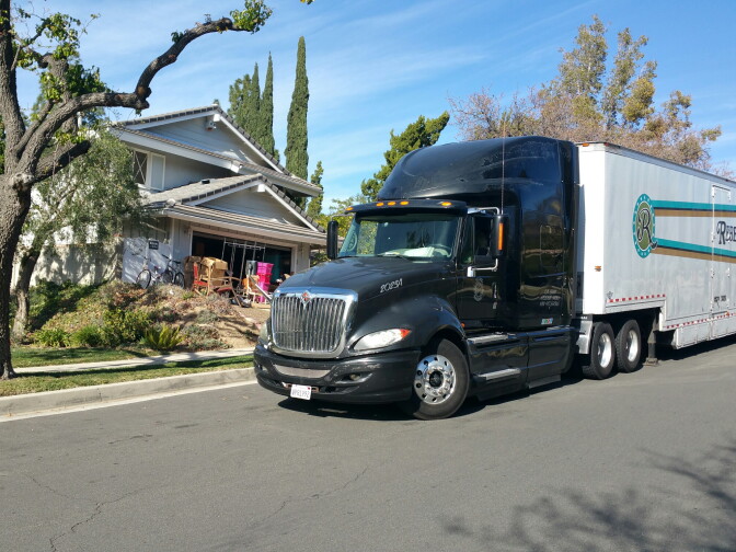 A moving van sits in front of Rhonda Collins' rented home in Porter Ranch on Jan. 28, 2016. Collins and her family moved after becoming ill from the massive gas leak at the Southern California Gas Company storage facility in Aliso Canyon.
