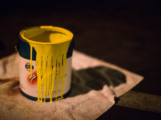 One of many cans of paint used by graffiti artist Edward Mompeller for his mural on the side of Michael Kosman's Triumph Optical shop in Highland Park.