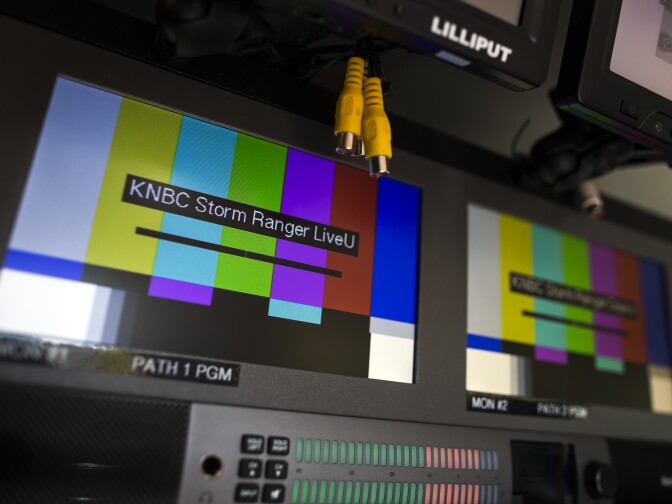 The truck's onboard technology includes a state-of-the-art doppler radar, five computers, six screens, five keyboards and the ability to transmit real time weather data from anywhere in Southern California.