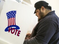 Juan Alonso of El Sereno votes at a polling place inside Barrio Action Youth & Family Center on Tuesday afternoon, June 7, 2016 during the California primary election. "You just have to vote. If you don't vote, then don't complain," he said.