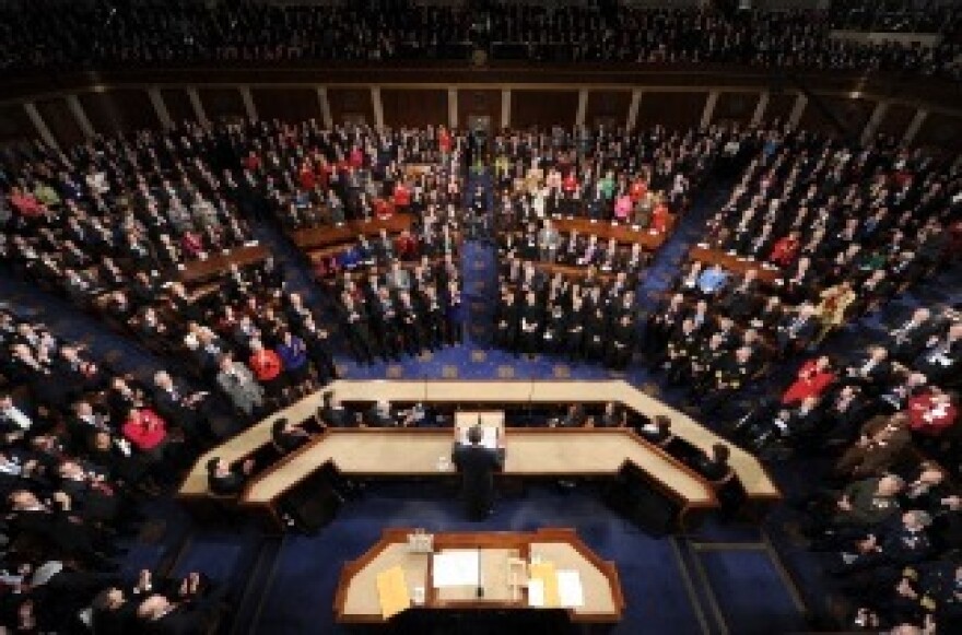 US President Barack Obama delivers his annual State of the Union Address before a joint session of Congress and the Supreme Court on January 25, 2011 on Capitol Hill in Washington, DC.