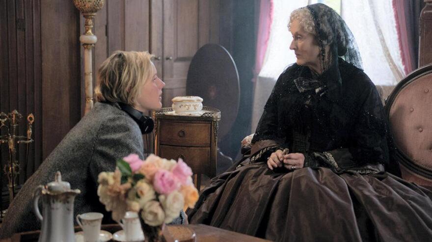 Director Greta Gerwig and Meryl Streep on the set of "Little Women."