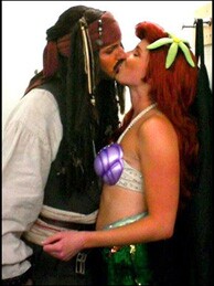 The photo that got Brandon Hillock in trouble. That's Hillock, who played Captain Jack Sparrow at Disneyland, kissing Ariel the mermaid, whom he was dating. It violated the DDD code: Don't Date Disney.