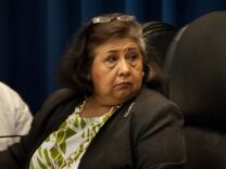 Supervisor Gloria Molina looks onto the crowd during a board meeting at the Hall of Administration on June 6, 2012.