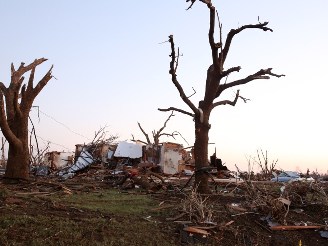 WASHINGTON, IL - NOVEMBER 18: Damaged buildings along Washington Road in the aftermath of a tornado on November 18, 2013 in Washington, Illinois. A fast-moving storm system that produced several tornadoes that touched down across the Midwest left behind a path of destruction in 12 states.  (Photo by Tasos Katopodis/Getty Images)