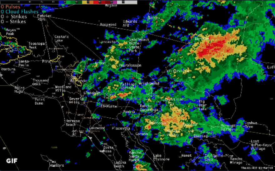 Most of the overnight rain has moved out of Los Angeles County as of Thursday morning, except for the very eastern portion including the San Gabriel Valley and Mountains.