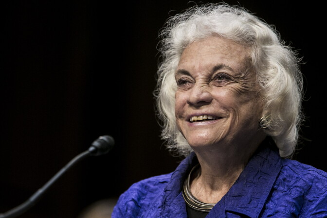 WASHINGTON, DC - JULY 25: Former Supreme Court Justice Sandra Day O'Connor testifies before the Senate Judiciary Committee on July 25, 2012 in Washington, DC. O'Connor spoke to the necessity for civics education in maintaining an independent judiciary. The former associate justice also expressed doubt about the process in some states of electing judges, and about the validity of asking Supreme Court nominees how they would vote in the future. (Photo by T.J. Kirkpatrick/Getty Images)