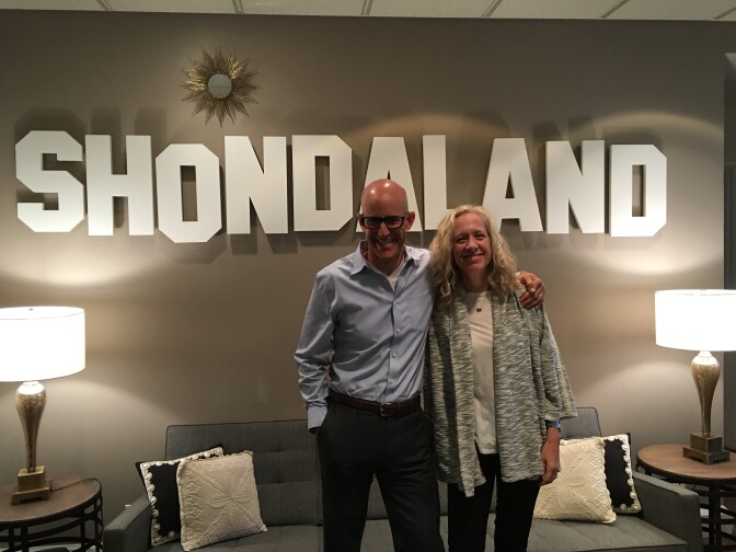 Host John Horn with ShondaLand partner Betsy Beers.