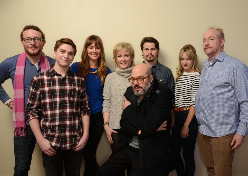 PARK CITY, UT - JANUARY 21: (L-R) Actors James Adomian, Jake Cherry, Erinn Hayes, and Amy Carlson, filmmaker David Cross, and actors Jason Ritter, Meredith Hagner, and Matt Walsh pose for a portrait during the 2014 Sundance Film Festival at the Getty Images Portrait Studio at the Village At The Lift on January 21, 2014 in Park City, Utah.  (Photo by Larry Busacca/Getty Images)