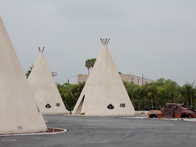 It's all about the Route 66 details at the Wigwam Motel in Rialto, hence the old rust bucket. 