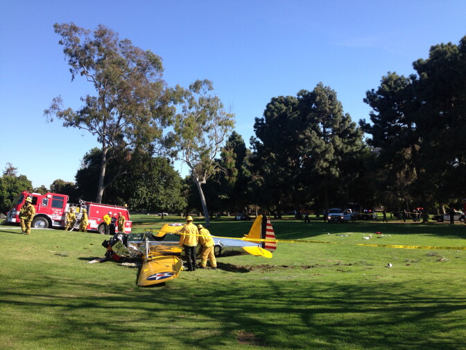 A plane that crashed on Penmar Golf Course in Santa Monica on Thursday, March 5, 2015.