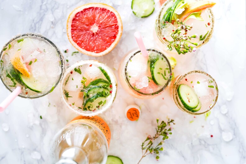 cocktails in glasses