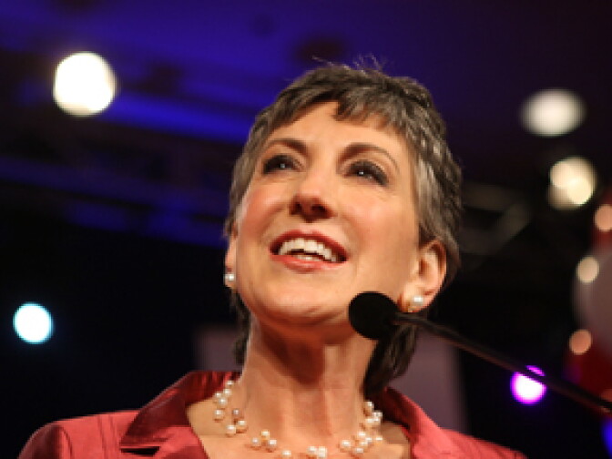 US Senate candidate and former Hewlett-Packard CEO Carly Fiorina celebrates her primary win at the California Republican Party event on California Primary Election night on June 8, 2010 in Anaheim, California.