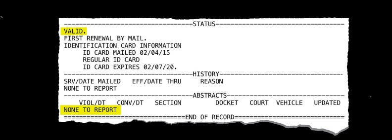 Image of a driving record.