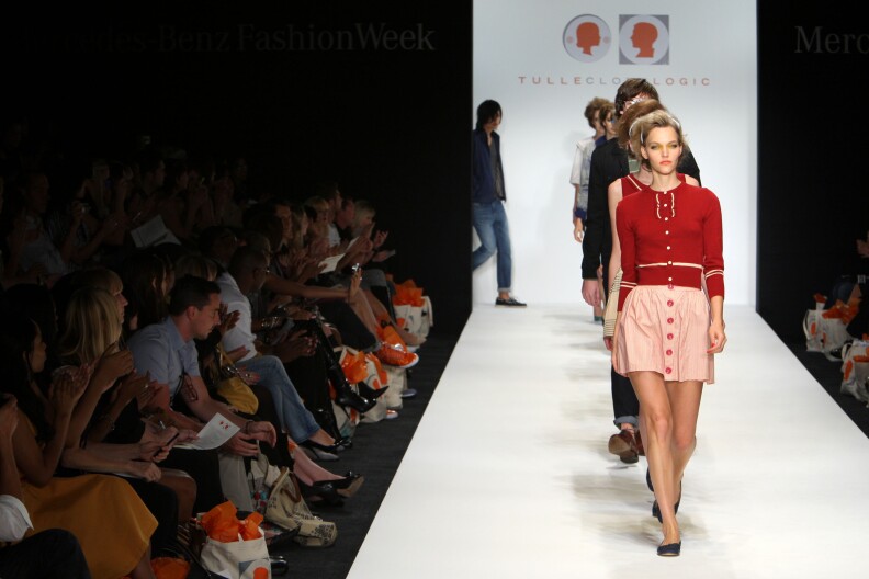 Models walk the runway at the Tulle & Cloth Logic Spring 2009 fashion show during Mercedes-Benz Fashion Week held at Smashbox Studios on October 16, 2008 in Culver City, California.