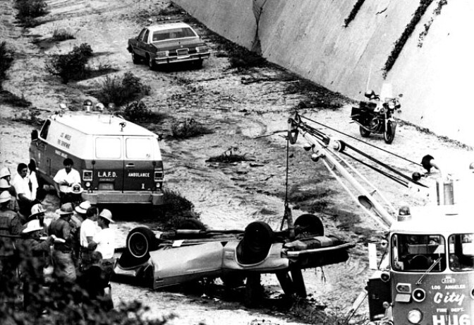 July 24, 1979: "One man was killed this morning when he lost control of his car on the Pasadena Freeway, crashed into guard rail and landed in the Arroyo Seco." 