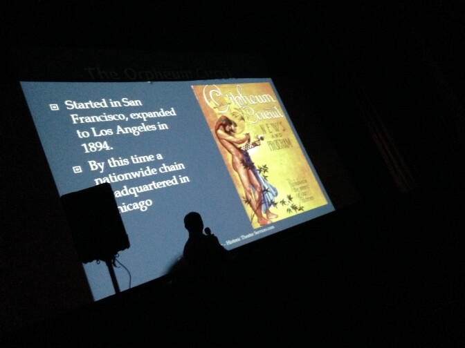 Edward Kelsey, a theater historian and renovator gives a talk on the history of Broadway's Orpheum Palace Theater as part of "A Day on Broadway," January 25, 2014 .