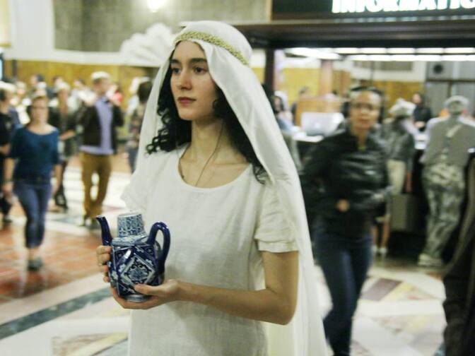 Iranian American opera singer Delaram Kamareh performing as part of The Industry's production of 'Invisible Cities' at L.A.'s Union Station. 