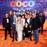 (L-R) Actors Herbert Siguenza, John Ratzenberger, Benjamin Bratt, Renee Victor, Natalia Cordova-Buckley, Anthony Gonzalez, Alanna Ubach, Gael Garcia Bernal, Selene Luna, Blanca Araceli, Edward James Olmos, Jaime Camil, and Lombardo Boyar at the premiere of Disney Pixar's "Coco."  