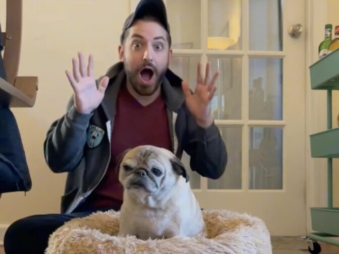 Jonathan Graziano with his pug, Noodle, who died Friday at 14 years old.